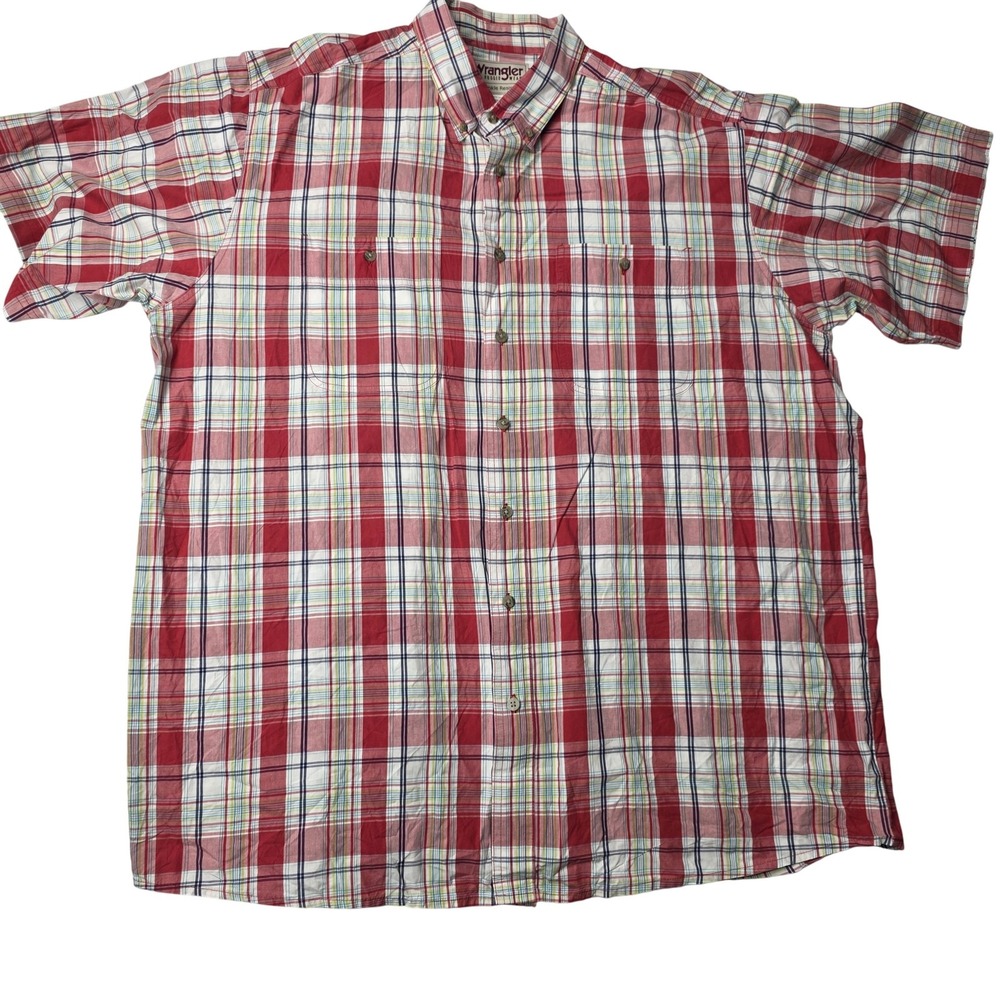 Wrangler Shirt Mens XX Large Plaid Button Up Short Sleeve Wrinkle Resist Pockets